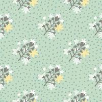 Daisy flower bouquet silhouette seamless pattern. Grey botanic elements on pastel light turquoise background with dots. vector