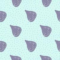 Pastel seamless pattern with doodle fruit fig elements. Purple food shapes on turquoise light dotted background. vector
