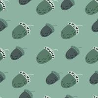 Decorative autumn seamless pattern with acorns elements. Green pastel palette artwork. vector