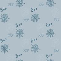 Halloween scary seamless pattern with grey and navy colored spider web. Spooky ornament with blue background. vector