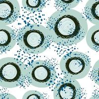 Random circle spot shapes seamless pattern. Blue and black figures on white background with splashes. vector