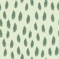 Abstract random seamless pattern with green little oak leaf ornament. Light grey background. vector