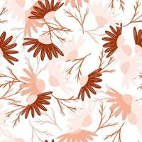 Random seamless pattern with hand drawn calendula shapes. Flowers ornament in pink and brown tones. vector