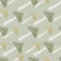 Cartoon pale seamless pattern with green magic mushrooms elements. Grey background. vector