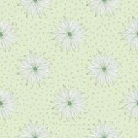 Retro pattern with flowers on background with dots in pastel green colours. Vector illustration.