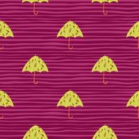 patrón brillante de contraste sin costuras con formas de paraguas folclóricos amarillos. impresión de temporada simple sobre fondo de rayas rosas. vector