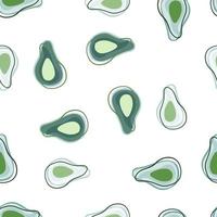 Isolated seamless fruit pattern with blue contoured avocado doodle shapes. White background. vector