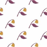 Scandinavian flower silhouettes seamless doodle pattern. Orange and purple colored botanic ornament on white background. vector