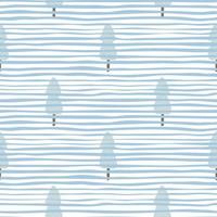 Hand drawn pine tree seamless pattern on stripe background. Fir forest wallpaper. vector