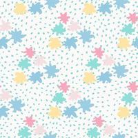 Childish seamless pattern with star shapes. White background with dots and blue, yellow, pink elements. vector