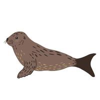 Fur seal isolated on white background. Cute animal gray color character design from arctic. Doodle style vector