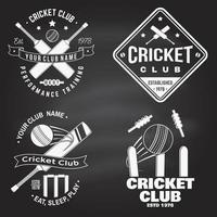 Set of cricket club badges on the chalkboard. Vector. Concept for shirt, print, stamp or tee. Templates for cricket sports club. vector