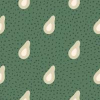 Light grey organic avocados seamless raw pattern. Breakfast vegan food elements on green doted background. vector