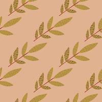 Olive herbal twigs with dashes on light pink background. Seamless pattern. vector