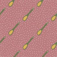 Stylized kitchen seamless pattern with spoons ornament. Doodle mixing tools with dark pink dotted background. vector