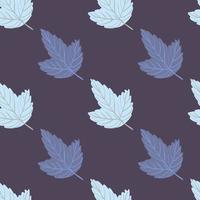 Cartoon seamless leaves pattern with simple nature botanic shapes. Pale purple background. vector