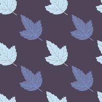 Cartoon seamless leaves pattern with simple nature botanic shapes. Pale purple background. vector