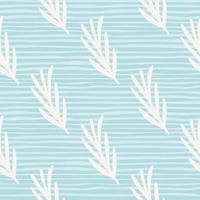 Decorative seamless pattern with white rosemary silhouettes ornament. Blue striped background. vector