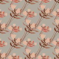 Naive pale seamless pattern with brown and beige abstract floral bouquet. Grey background. vector