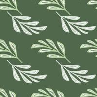 Botanic nature seamless pattern with simple stylized branches foliage ornament. Green pastel background. vector