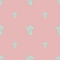 Minimalistic style nature floral seamless pattern with light blue tulip flower buds shapes. Pink background. vector