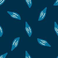 Abstract random botan ic leaves silhouettes print seamless doodle pattern. Navy blue background. Simple style. vector