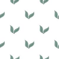 Falling leaf seamless pattern with blue colored silhouettes shapes. White background. Isolated floral print. vector