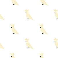 Isolated seamless tropic pattern with light pink parrot cockatoo shapes. White background. Exotic bird. vector