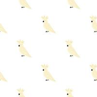 Isolated seamless tropic pattern with light pink parrot cockatoo shapes. White background. Exotic bird. vector