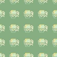 Abstract seamless pattern in pastel colors. Light and green zizag elements and squares. vector