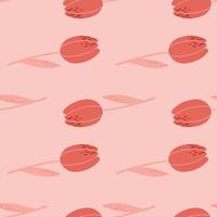 Simple seamless pattern with hand drawn tulips. Flower silhouettes and background in pink tones. vector