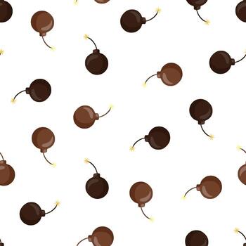 Isolated seamless pattern with brown bomb shapes. White background. Random weapon artwork. vector
