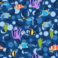 Fish underwater with bubbles. Undersea seamless pattern. vector