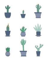 Set of cactus in pots in hand drawn style. Doodle collection. Cacti flower background. vector