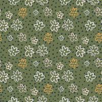 Autumn seamless pattern with soft green background and daisy outline silhouettes. Creative print. vector