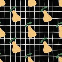 patrón transparente de peras amarillas creativas sobre fondo negro. lindo fondo de pantalla de frutas vector