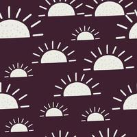 Random grey ethnic sun elements seamless pattern. Dark purple background. Hand drawn symbols sketch. vector