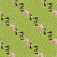 Spring botanic seamless pattern with pink floral branches silhouettes. Light green background. Simple style. vector