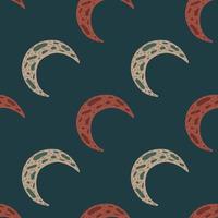 Kids seamless pattern with hand drawn space moon ornament in beige and red colors. Navy blue background. vector