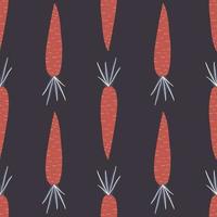 Cute orange carrot seamless pattern on black background. Botanical wallpaper. vector