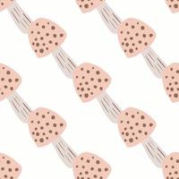 Isolated seamless pattern with hand drawn amanitas elements. Simple mushrooms in pink tones on white background. vector