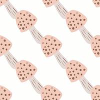 Isolated seamless pattern with hand drawn amanitas elements. Simple mushrooms in pink tones on white background. vector