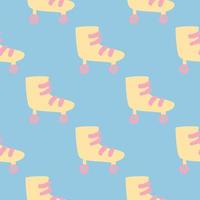 Minimalistic simple seamless pattern with doodle roller ornament. Sport style print with yellow shoes shapes on blue background. vector