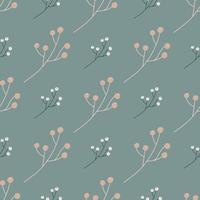 Floral seamless pattern with white and pink colored simple berries shapes. Pale blue background. Abstract style. vector