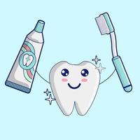 kawaii cool toots sosteniendo cepillo de dientes y pasta de dientes con una sonrisa brillante ilustración vectorial vector