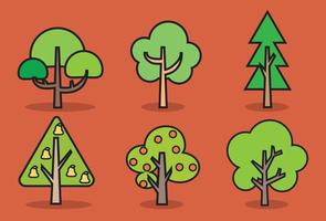Different cartoon park forest pine fir trees set vector