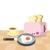 juego de desayuno de huevo y tostadas con café vector