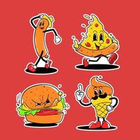 Hand drawn flat design trendy fast food cartoon character element collection set vector