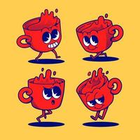 Hand drawn flat design trendy coffee cup cartoon character element collection set vector