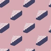 Simple seamless doodle pattern with basket cream ornament. Purple cakes on pink background. Cupcake backdrop. vector